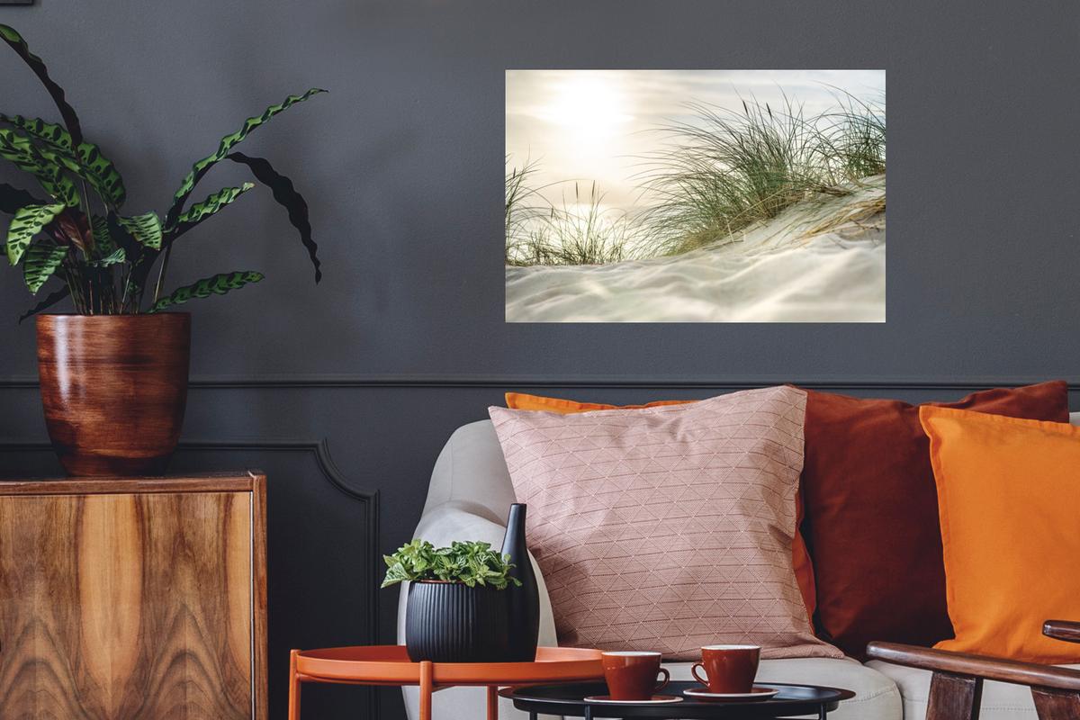 WANDTATTOO Dünen mit Strandhafer in der Sonne des Nationalparks Schleswig-Holsteinisches Wattenmeer Deko Wohnzimmer 60x40 cm - Creme, Kunststoff (60/40/0.1cm) - MuchoWow