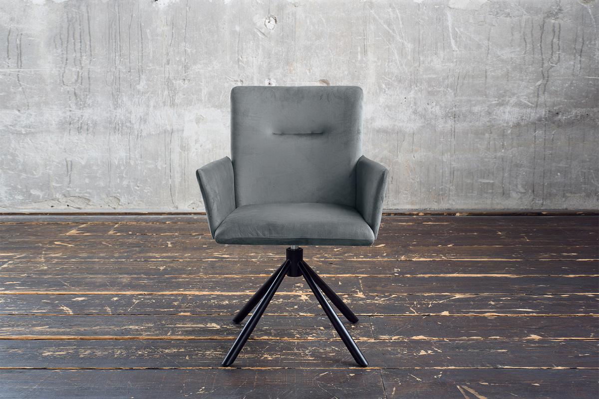 ESSZIMMERSTUHL KYRA Grau Velvet Drehbar (360°) (1er-Set) - Blaugrau/Grau, Kunststoff/Textil (64/88/61cm) - KAWOLA