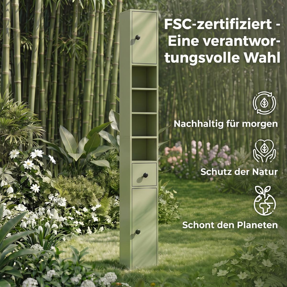 BADEZIMMERSCHRANK Spanplatte Grün - Schwarz/Grün, Karton/Holzwerkstoff (20/180/20cm) - Kleankin