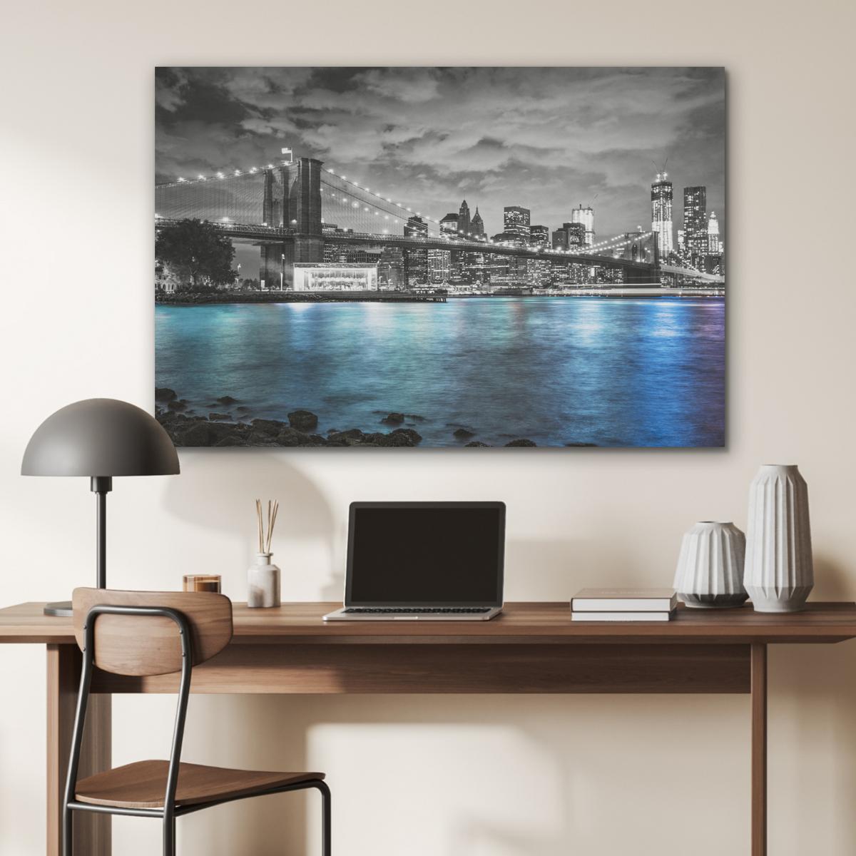 AKUSTIKBILD New York - Skyline - Stadt - Blau Wandbild Wohnzimmer 100x70 cm - Blaugrau, Kunststoff (100/70/0.9cm) - MuchoWow