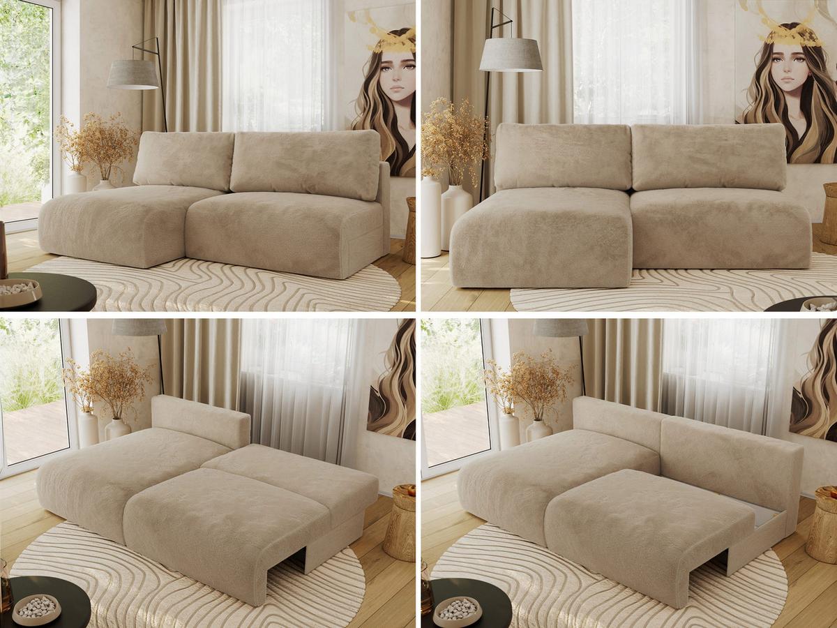 ECKSCHLAFSOFA VIVO L Beige Plüsch - links - Beige/Schwarz, Kunststoff/Textil (223/150cm) - MKS