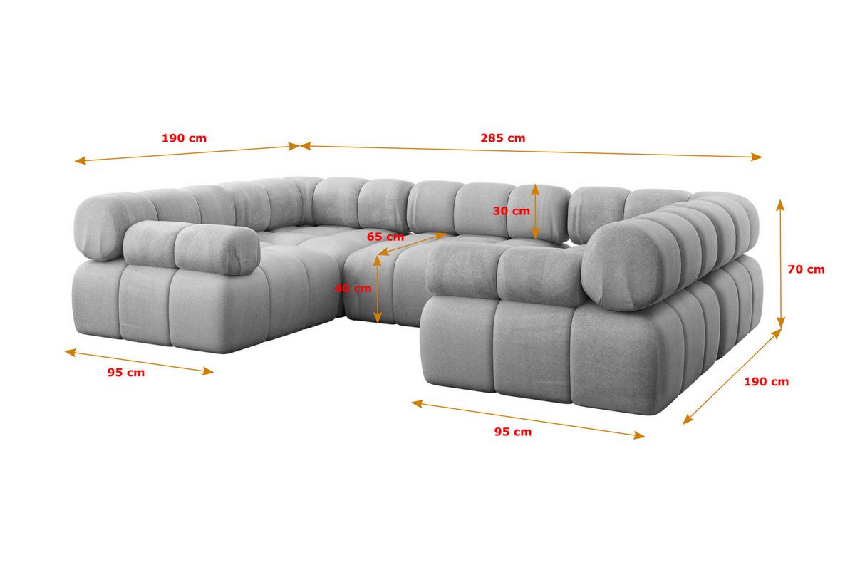 WOHNLANDSCHAFT modulares Sofa Birno-U1 - 285x190x70 cm Hellgrau Velours - Hellgrau, Holzwerkstoff/Textil (285/70/190cm) - ALTDECOR