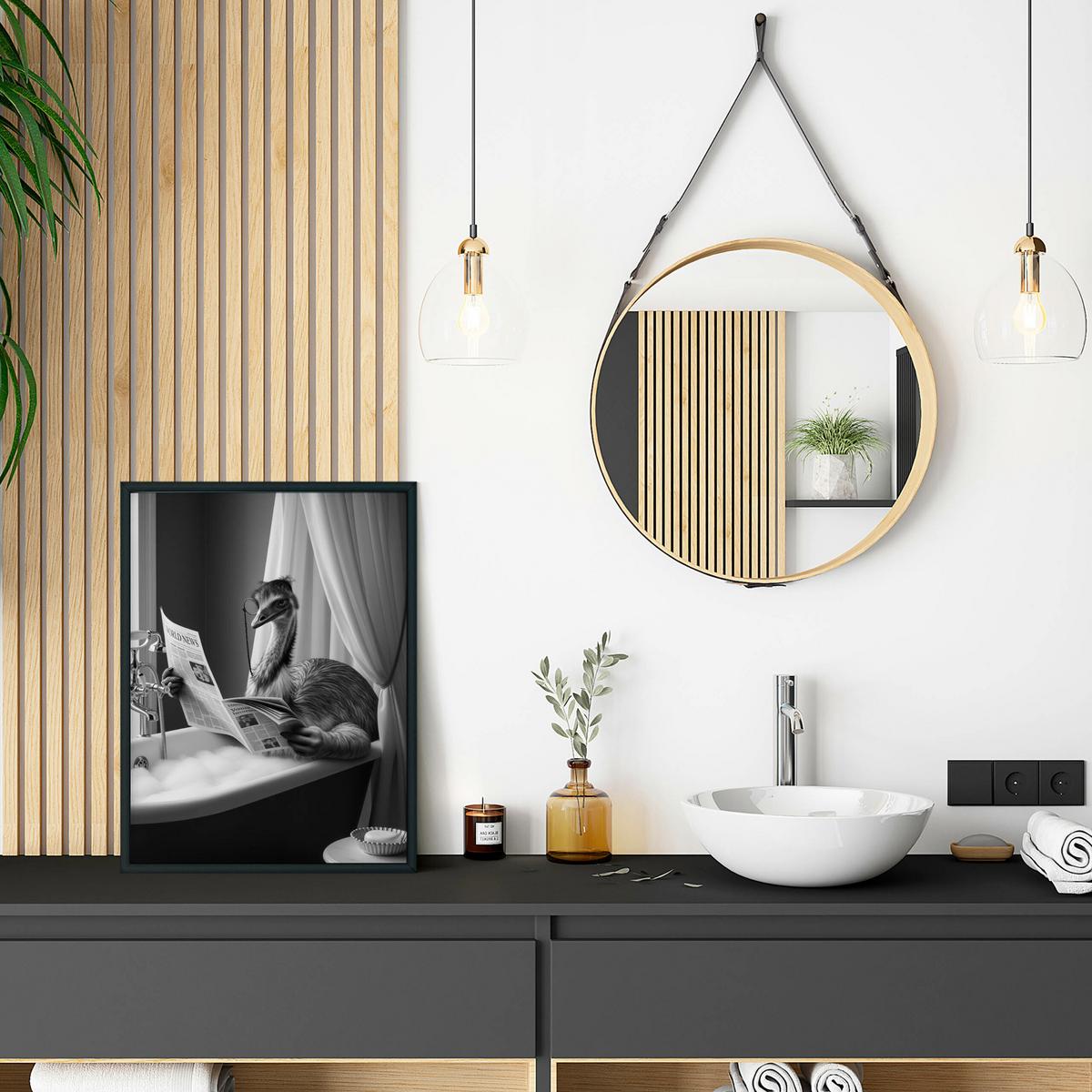 POSTER für Badezimmer WC Strauß in Badewanne Zeitung Abstraktion 50x70cm - Schwarz/Weiß, Papier (50/70/1cm) - Muralo