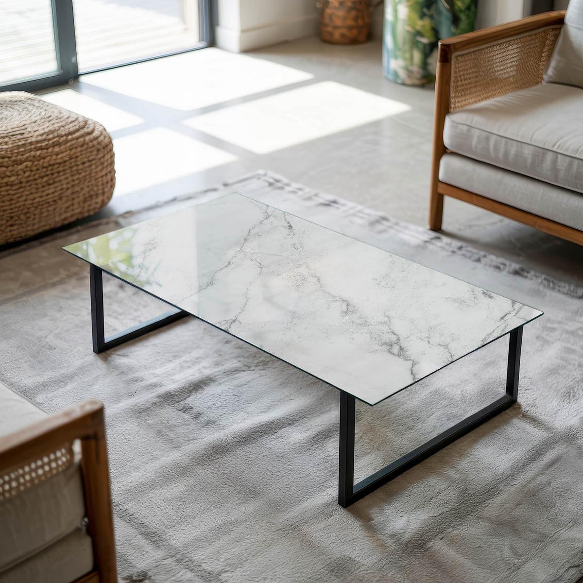 TISCHPLATTE 140x70 cm Marmoroberflächenmuster - Hellgrau, Glas (0.4/140/70cm) - TULUP