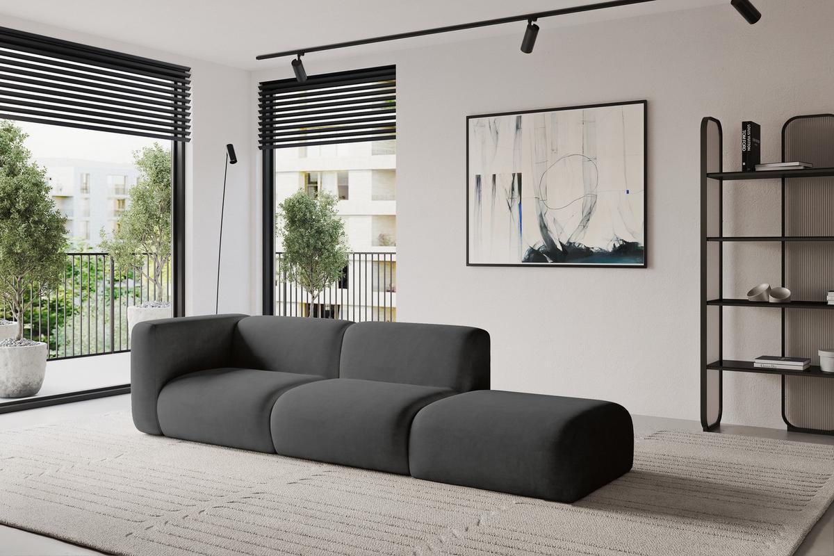 SOFA Ottomane Links MIRA-S3 296x89x70 Dunkelgrau Velours - Dunkelgrau/Schwarz, Holzwerkstoff/Kunststoff (296/70/89cm) - ALTDECOR