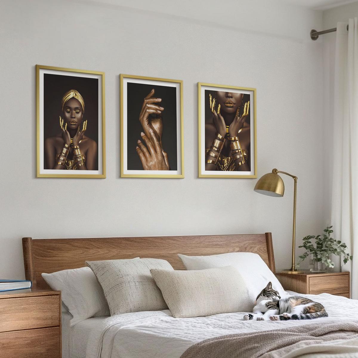 BILDER SET 3er Set - 40x60 cm Goldrahmen - Porträts afrikanischer Frauen - Goldfarben, Kunststoff (40/60cm) - TULUP