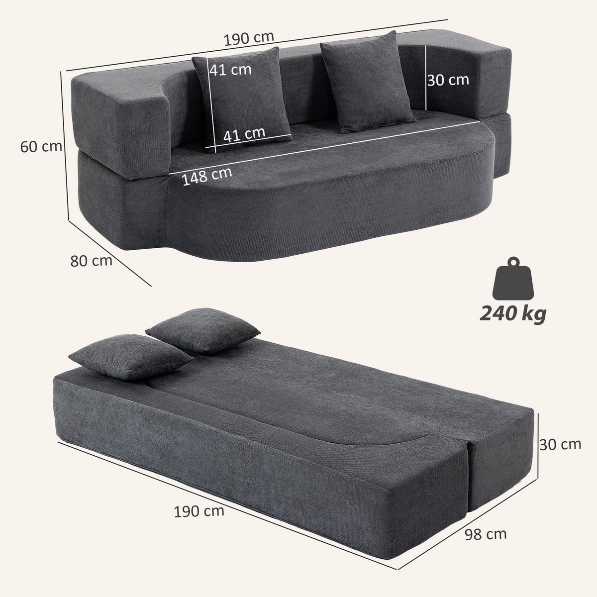 SCHLAFSOFA Polyester Dunkelgrau - Dunkelgrau, Textil (80/60/190cm) - HOMCOM