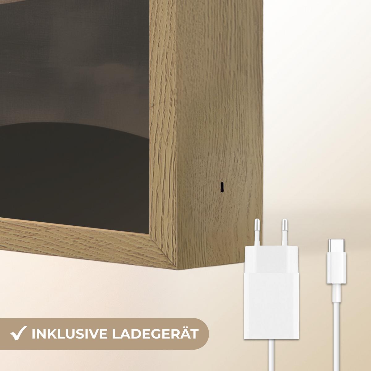 WANDLEUCHTE MIT AKKU Abstrakt - Landschaft - Wellen - Cremefarben 60x90 cm - Graubraun, Holzwerkstoff (60/90/8cm) - OnlyWow