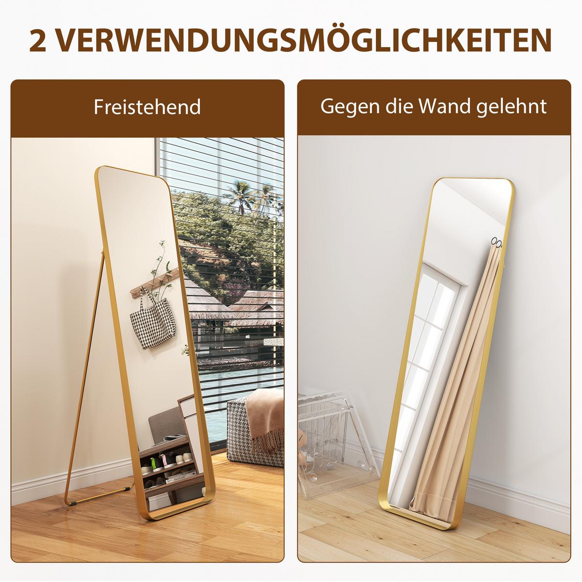 GANZKÖRPERSPIEGEL 160 x 50 cm Gewölbter Standspiegel mit Bruchsichere Glas - Goldfarben, Metall (6/160/50cm) - HOMCOM