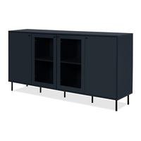 SIDEBOARD blau 180 cm, Kommode 4-türig mit viel Stauraum - Blau/Schwarz, Glas/Holzwerkstoff (180/90/40cm) - Furn.Design