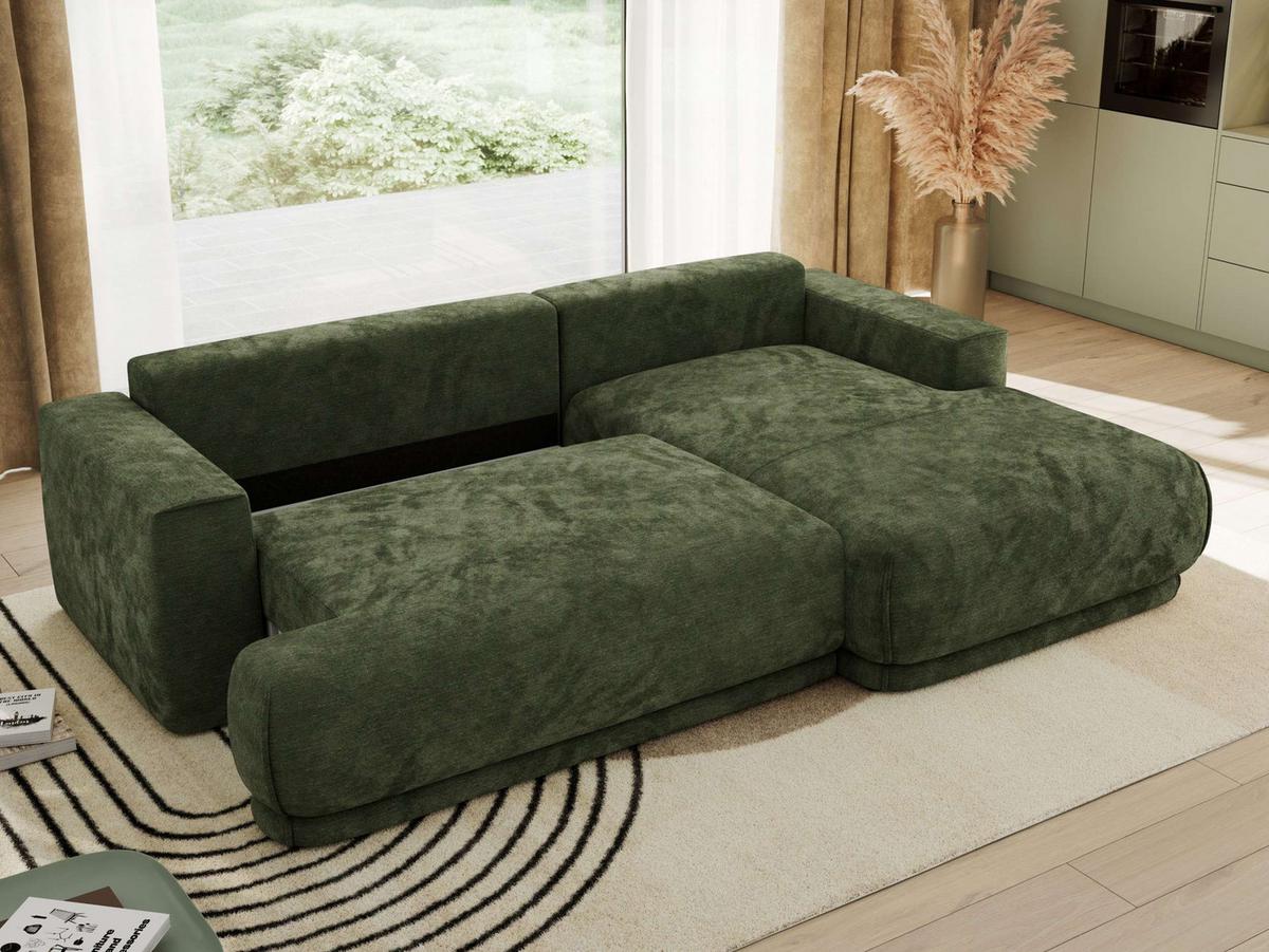 ECKSCHLAFSOFA RINA L Dunkelgrün Schenille glatt - rechts - Dunkelgrün/Schwarz, Kunststoff/Textil (170/267cm) - MKS