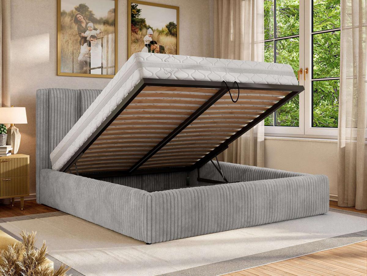 POLSTERBETT SAVINO CLASSIC 140/200 - Hellgrau Cord - Multipocket-Matratze - Hellgrau, Textil (140/200cm) - MKS