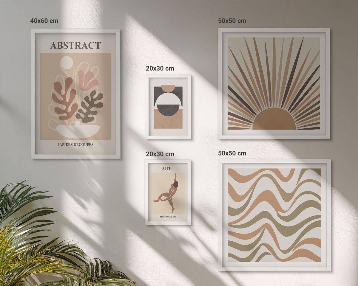 BILDER SET 5er Set - 50x50 cm & 20x30 cm & 40x60 cm Weißer Rahmen - Matisse Boho abstrakte Muster - Weiß, Kunststoff (40/60cm) - TULUP
