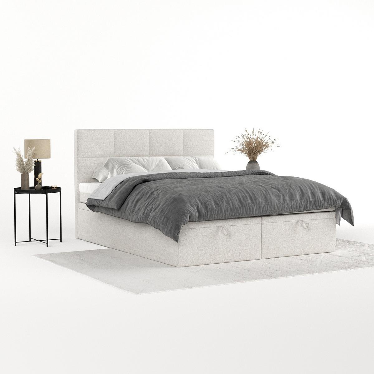 BOXBETT Tessa 160/200 cm Hellbeige im Riva Stoff - Sandfarben/Schwarz, Holz/Holzwerkstoff (160/200cm) - AltaBeds