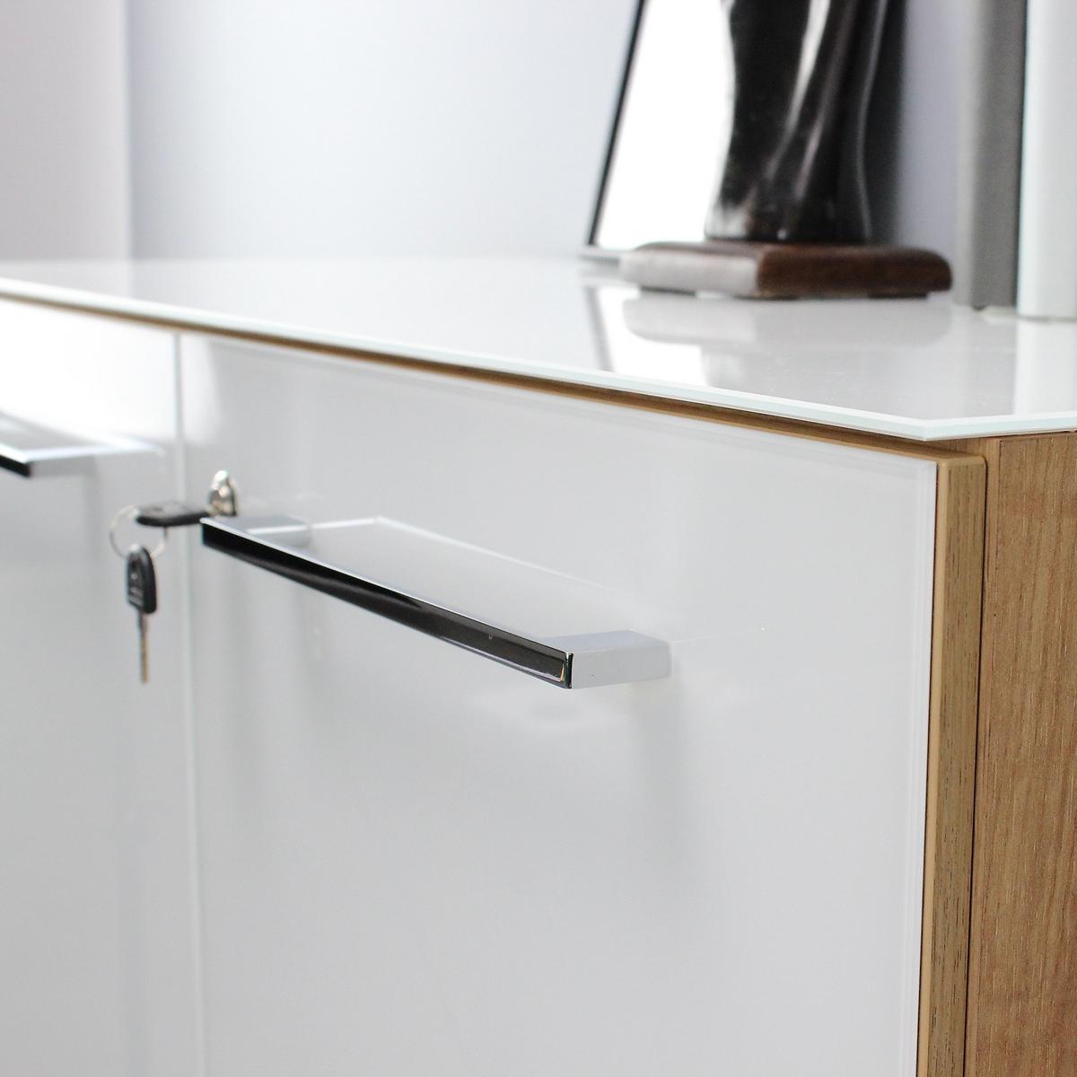 BÜRO-SET MUENCHEN 5-teilig | Glasfront Abschließbar | Schreibtisch, Container, 2 Schränke, Regal | Chalet-Eiche-Nb./Weiß - Weiß/Braun, Holzwerkstoff/Metall (415/120/80cm) - KADIMA DESIGN