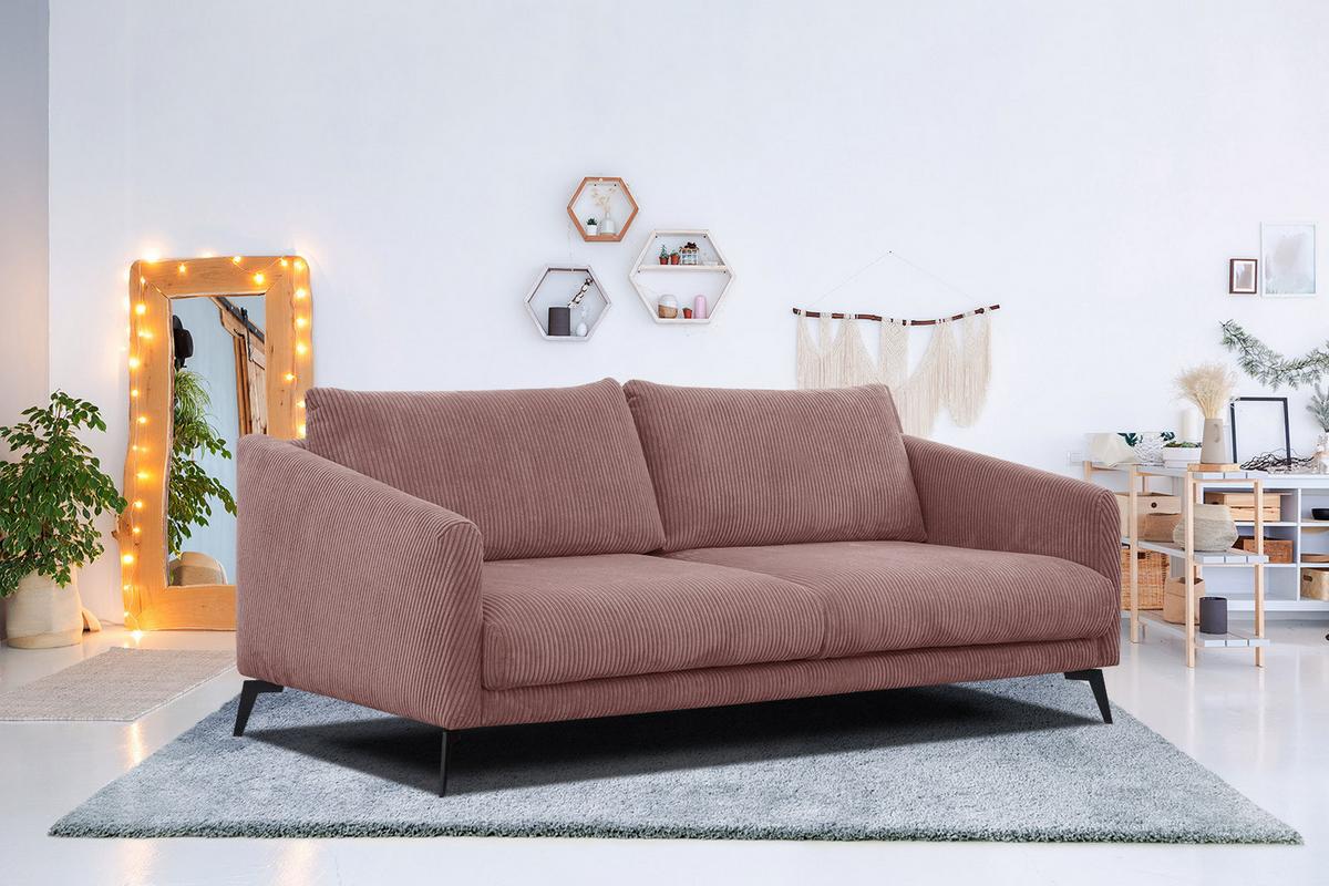SOFA VILT 3-Sitzer, altrosa - Altrosa/Schwarz, Holzwerkstoff/Textil (202/89/94cm) - Wozimo