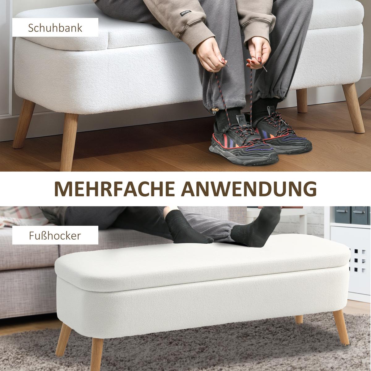 TRUHENBANK mit Fleece-Optik, Holzbeine für Wohnzimmer - Creme, Textil (42/45/120cm) - HOMCOM
