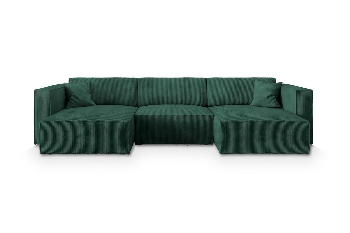 WOHNLANDSCHAFT SARMO P Grün Kordstoff mit Schlaffunktion - Grau/Grün, Holz/Kunststoff (347/70/148cm) - MASSENO