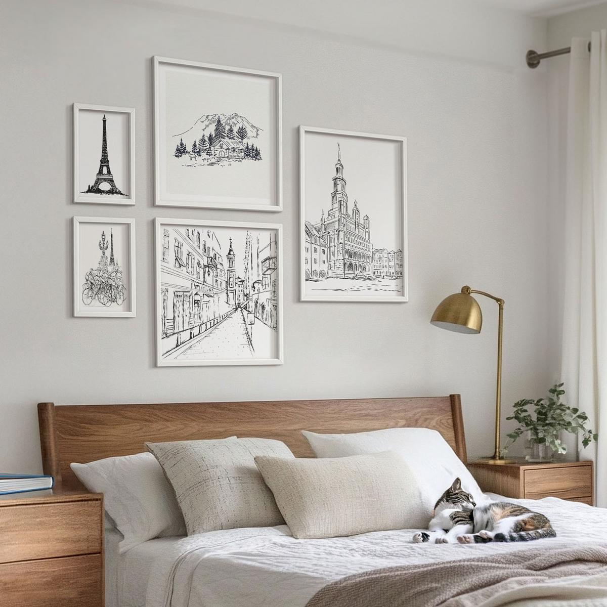 BILDER SET 5er Set - 50x50 cm & 20x30 cm & 40x60 cm Weißer Rahmen - Abstrakte Gemäldekompositionen - Weiß, Kunststoff (40/60cm) - TULUP