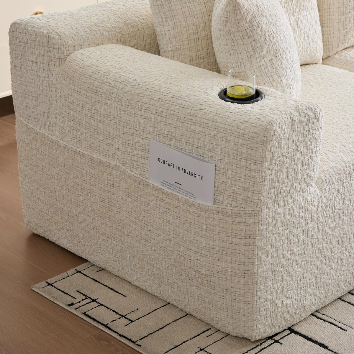 ECKSOFA Modulares L-Form Chenille mit Getränkehalter & Memory-Schaum 261cm - Beige, Textil (261/165cm) - Urban Meuble