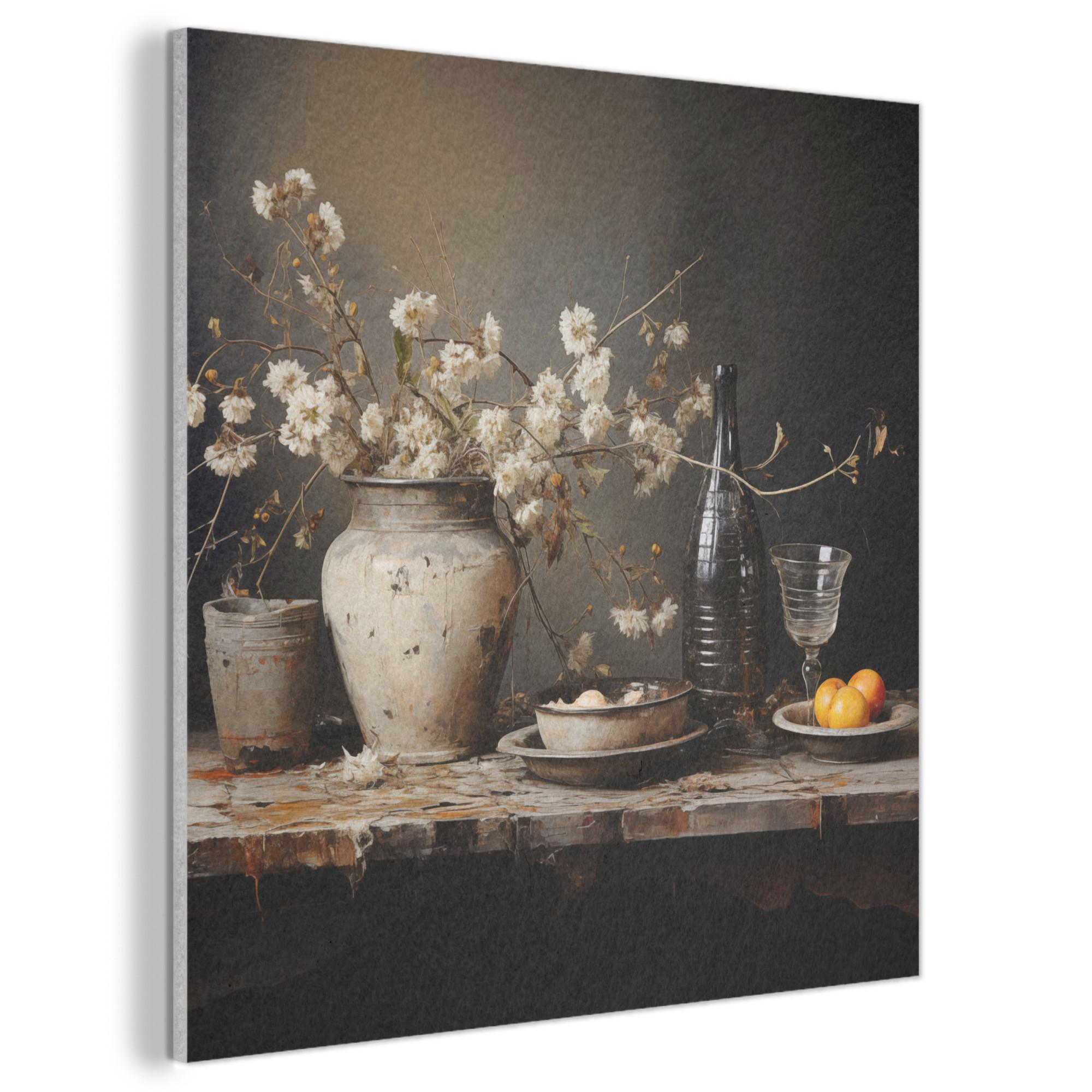 AKUSTIKBILD Stilleben - Blumen - Blumenstrauß - Vase - Wein Wandbilder 60x60 cm - Schwarz, Kunststoff (60/60/0.9cm) - MuchoWow