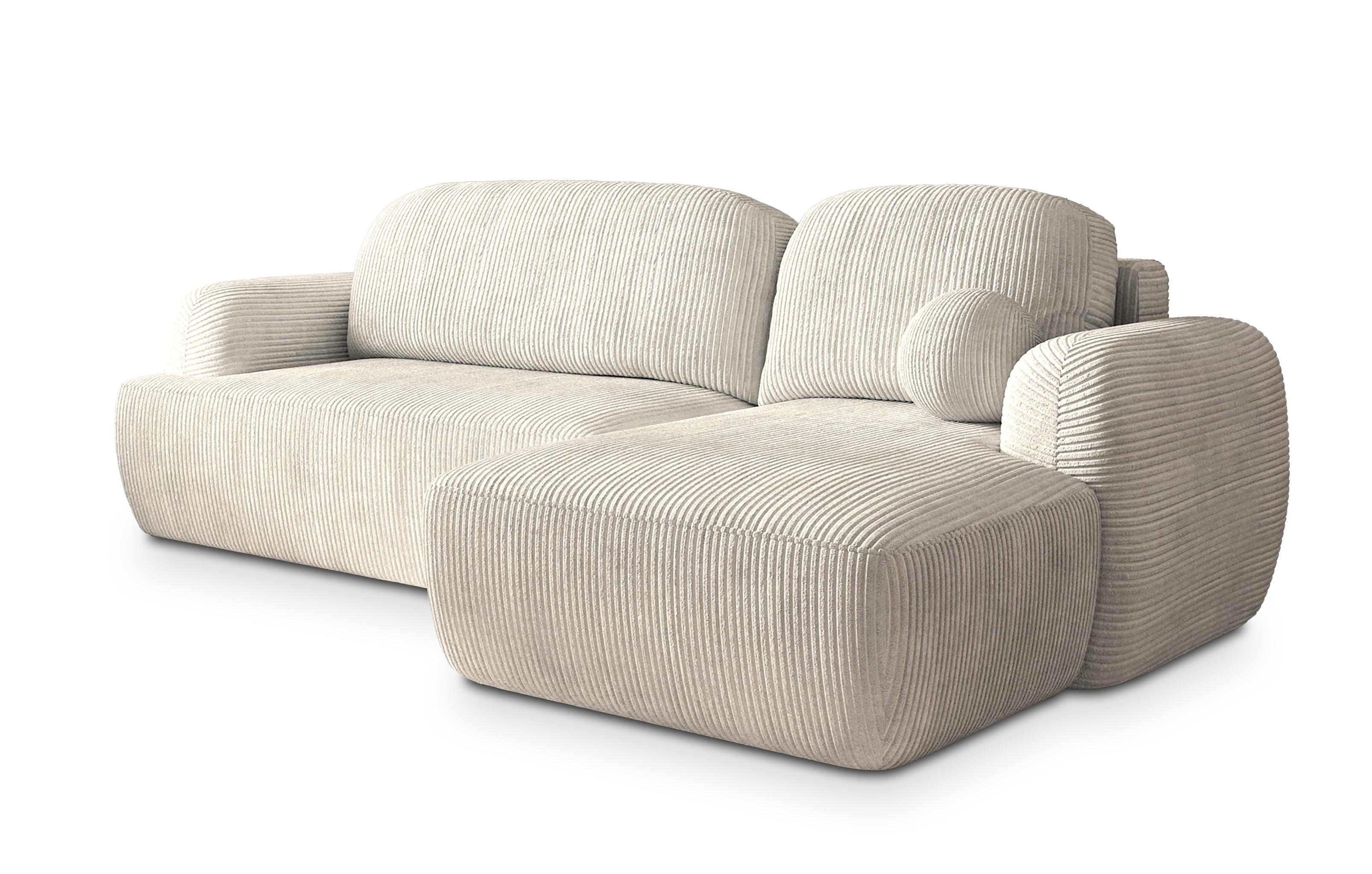 ECKSOFA MODENZA P R-S Creme Kordstoff mit Schlaffunktion - Creme/Schwarz, Holz/Kunststoff (266/148cm) - MASSENO