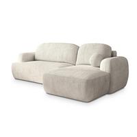 ECKSOFA MODENZA P R-S Creme Kordstoff mit Schlaffunktion - Creme/Schwarz, Holz/Kunststoff (266/148cm) - MASSENO