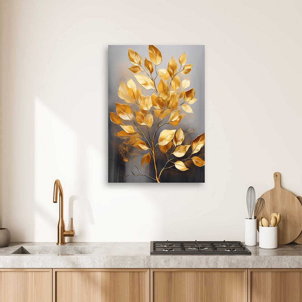 LEINWANDBILD Goldene Blätter Minimalismus 80x120cm - Goldfarben, Textil (80/120cm) - Feeby