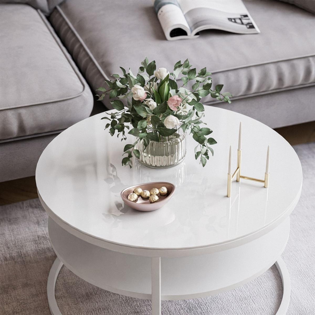 COUCHTISCH CIRI SLIM GLASS mit Regal - Weiß, Glas (60/60/41cm) - Lookway