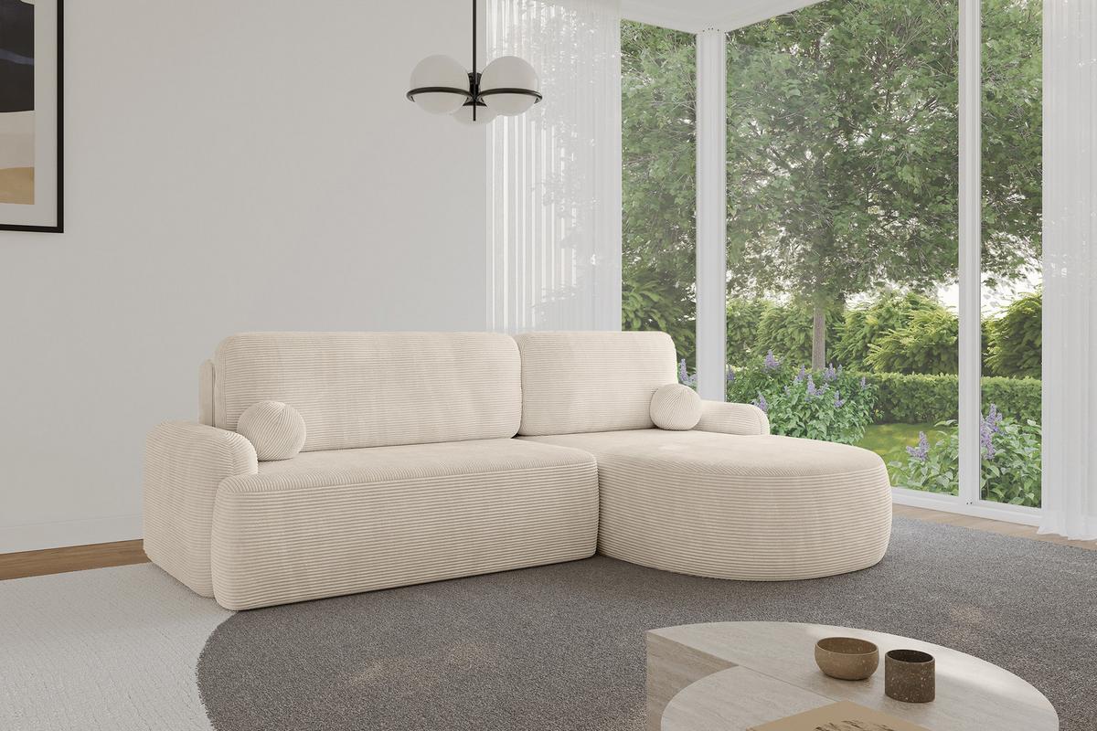 ECKSOFA mit Schlaffunktion und Bettkasten LIRA-L - 264x172x89 Beige - Beige, Holzwerkstoff/Textil (172/264cm) - ALTDECOR