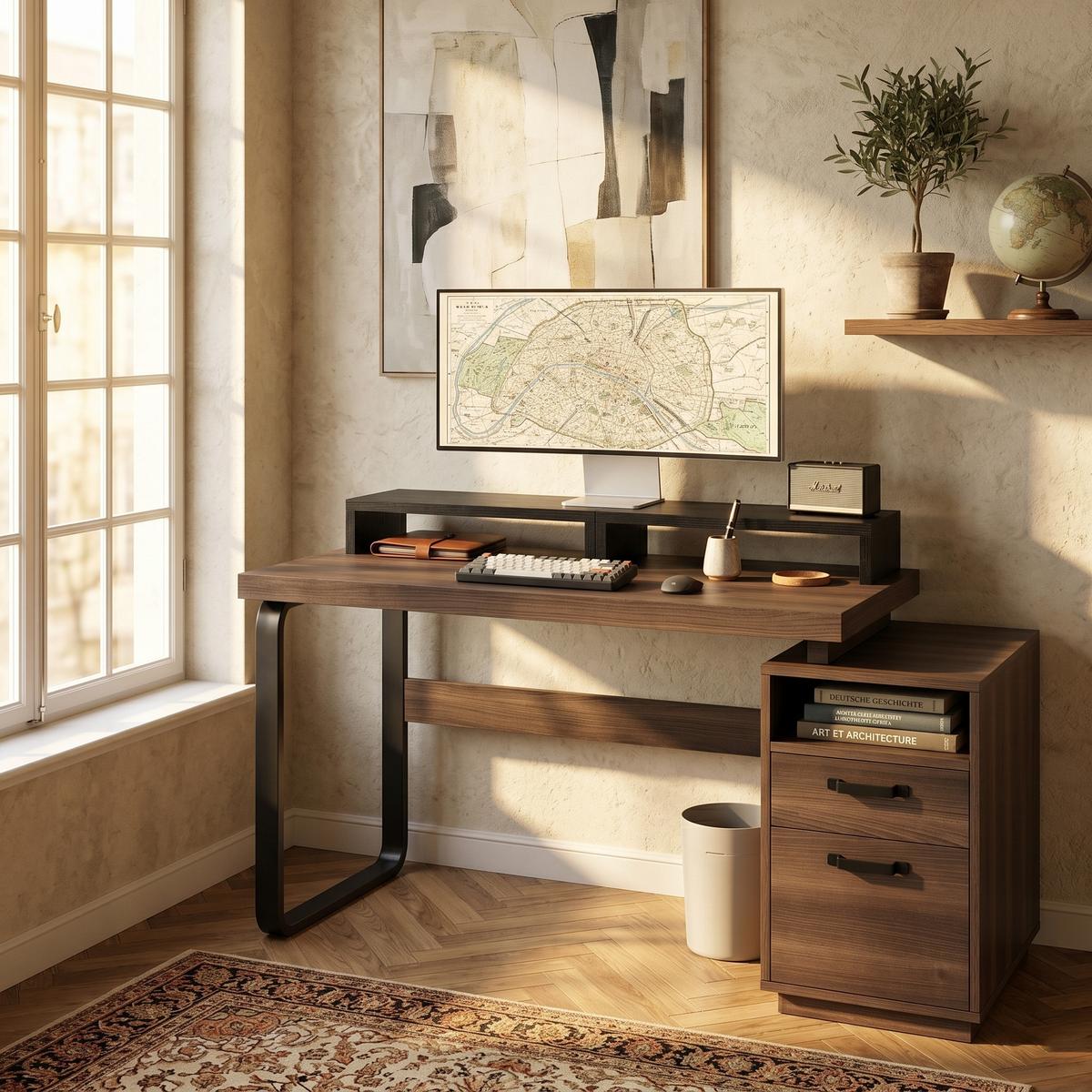 BÜROSCHREIBTISCH braun, Stahl, 3 Schubladen - Walnussfarben, Holzwerkstoff (54/161/76.4cm) - Urban Meuble