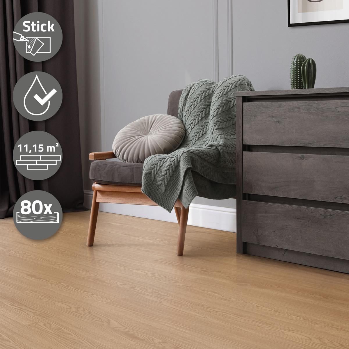 VINYLBODEN selbstklebend 11,15m²/80 Dielen Eiche Sundance - Hellbraun, Kunststoff (91.5/15.3/0.2cm) - ML-DESIGN