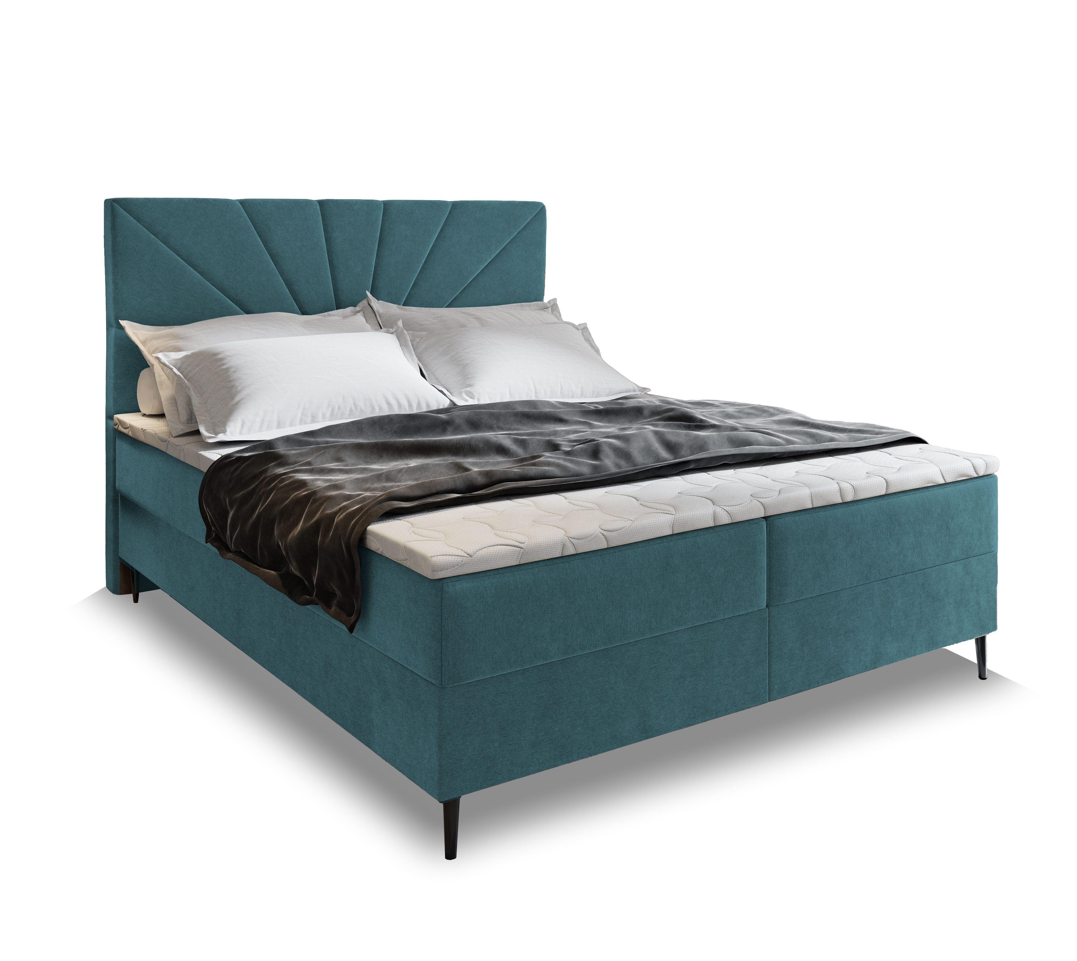BOXBETT MURI 180x200 cm mit Matratze und Topper - Blau - Blau, Holz (180/200cm) - MASSENO