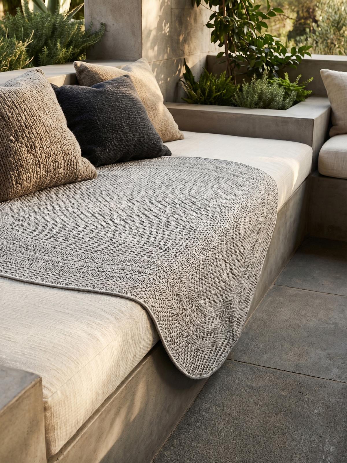 TEPPICH Outdoor VENTOUX in Grau, mit Bordüre, Ø 200 cm - Grau, Textil (200/200cm) - KADIMA DESIGN