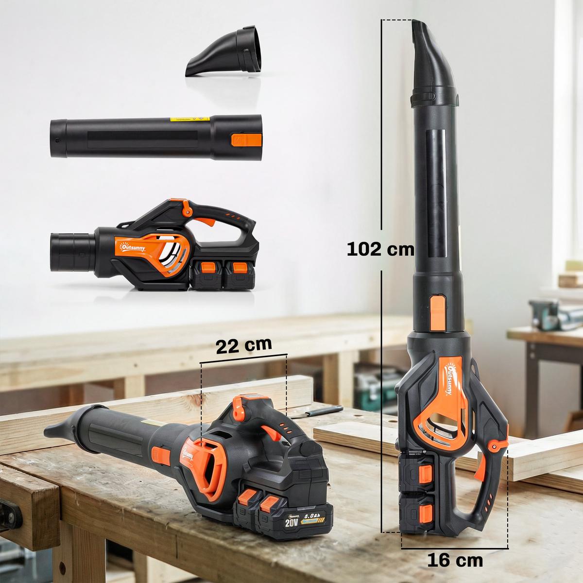 LAUBSAUGER mit Akku aus Kunststoff Orange Schwarz - Orange, Kunststoff (22/16/102cm) - Outsunny
