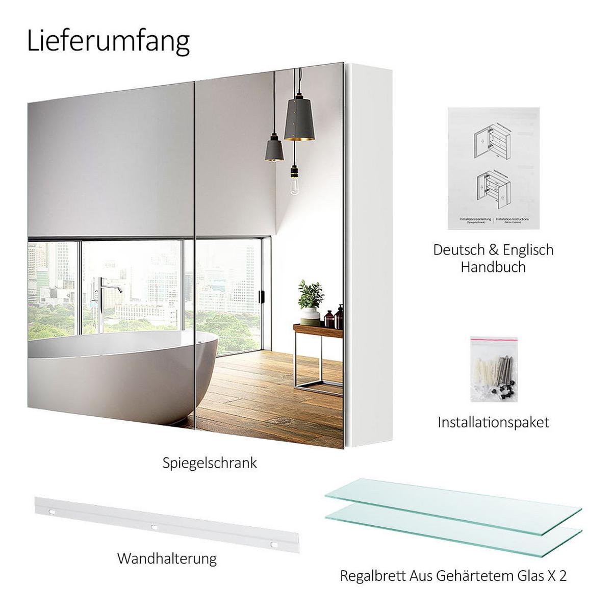 SPIEGELSCHRANK Weiß 85/65/14,5 - Weiß, Metall (85/65/14.5cm) - EMKE