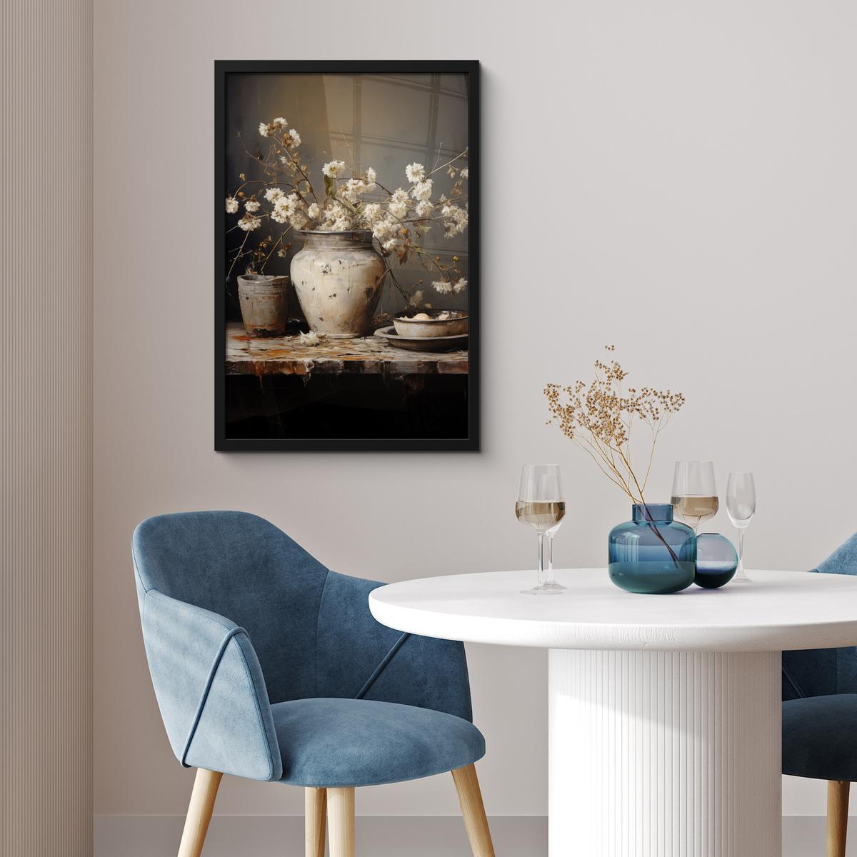 POSTER MIT RAHMEN Stilleben - Blumen - Blumenstrauß - Vase - Wein Bilder mit Rahmen 40x60 cm - Schwarz, Papier (40/60cm) - MuchoWow