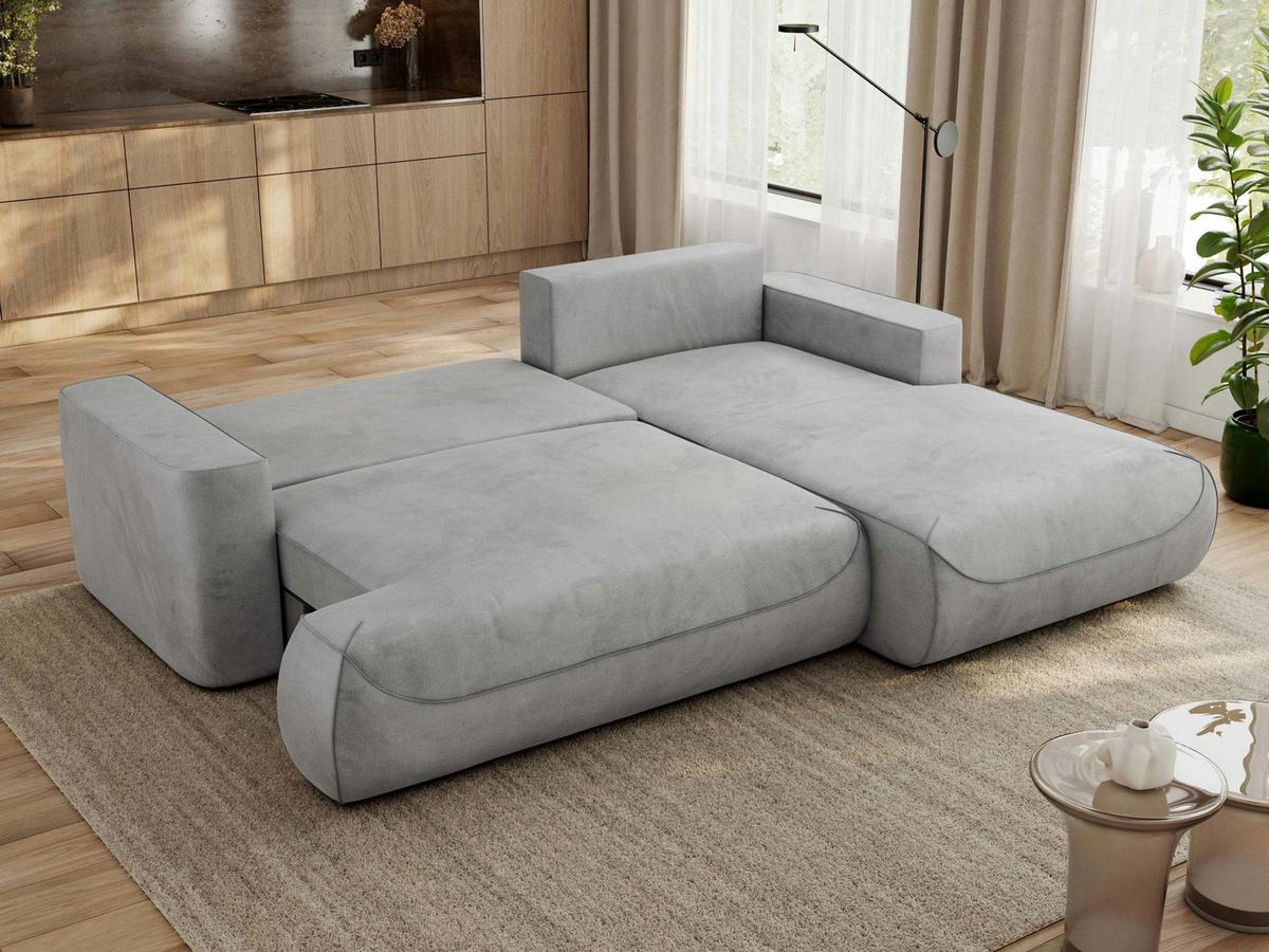 ECKSOFA OVO L Hellgrau Velvet - Rechts Seite - Hellgrau/Schwarz, Kunststoff/Textil (195/271cm) - MKS