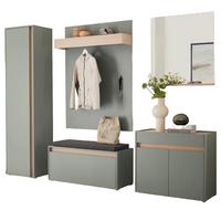 GARDEROBE Komplett-Set 6-teilig in Salbei und Eiche, Flurgarderobe mit viel Stauraum, inkl. Sitzkissen - Salbeigrün/Eichefarben, Glas/Holz (260/200/40cm) - Furn.Design