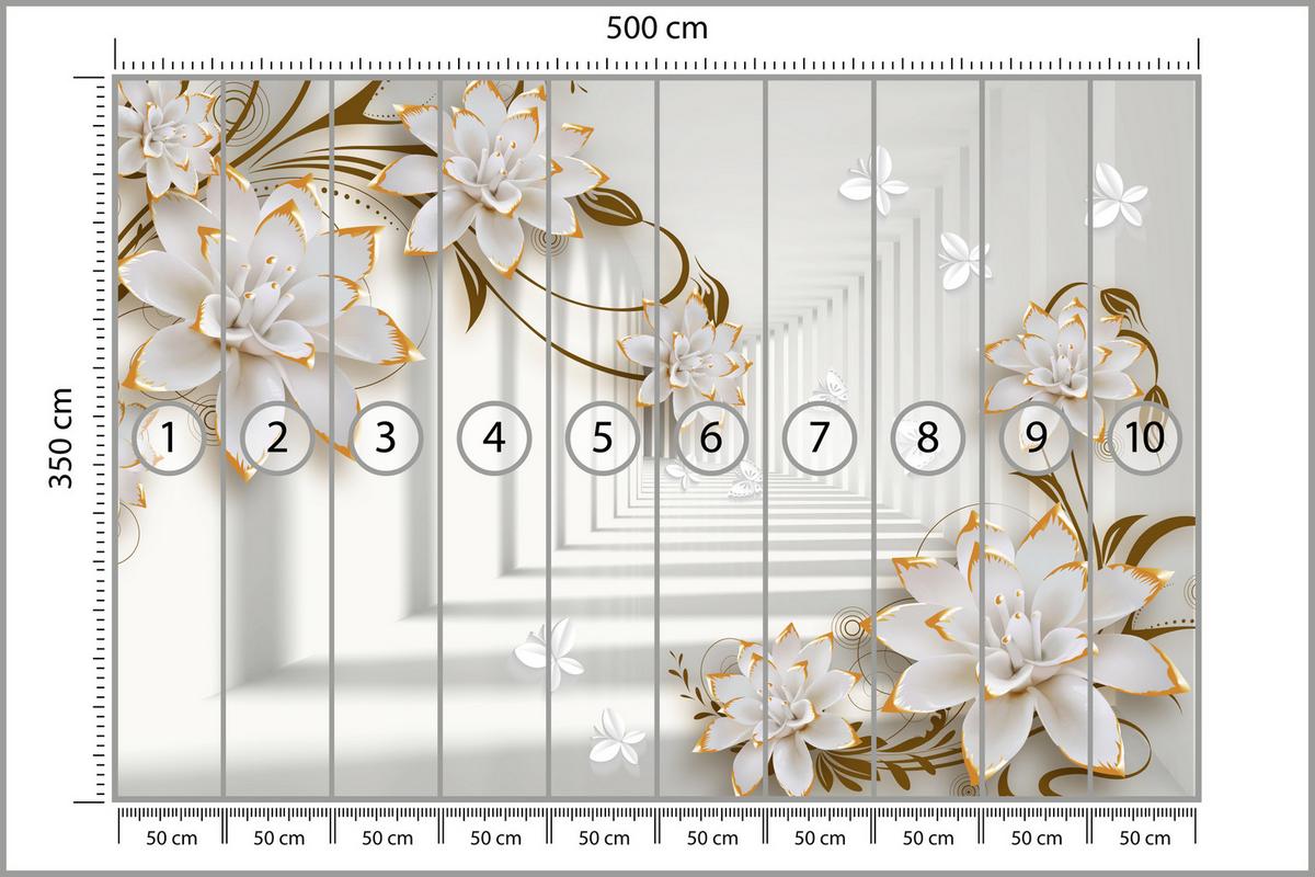 FOTOTAPETE für Wohnzimmer Abstrakter Blumen Tunnel Schmetterlinge 500x350 - Beige/Orange, Papier (500/350cm) - Muralo