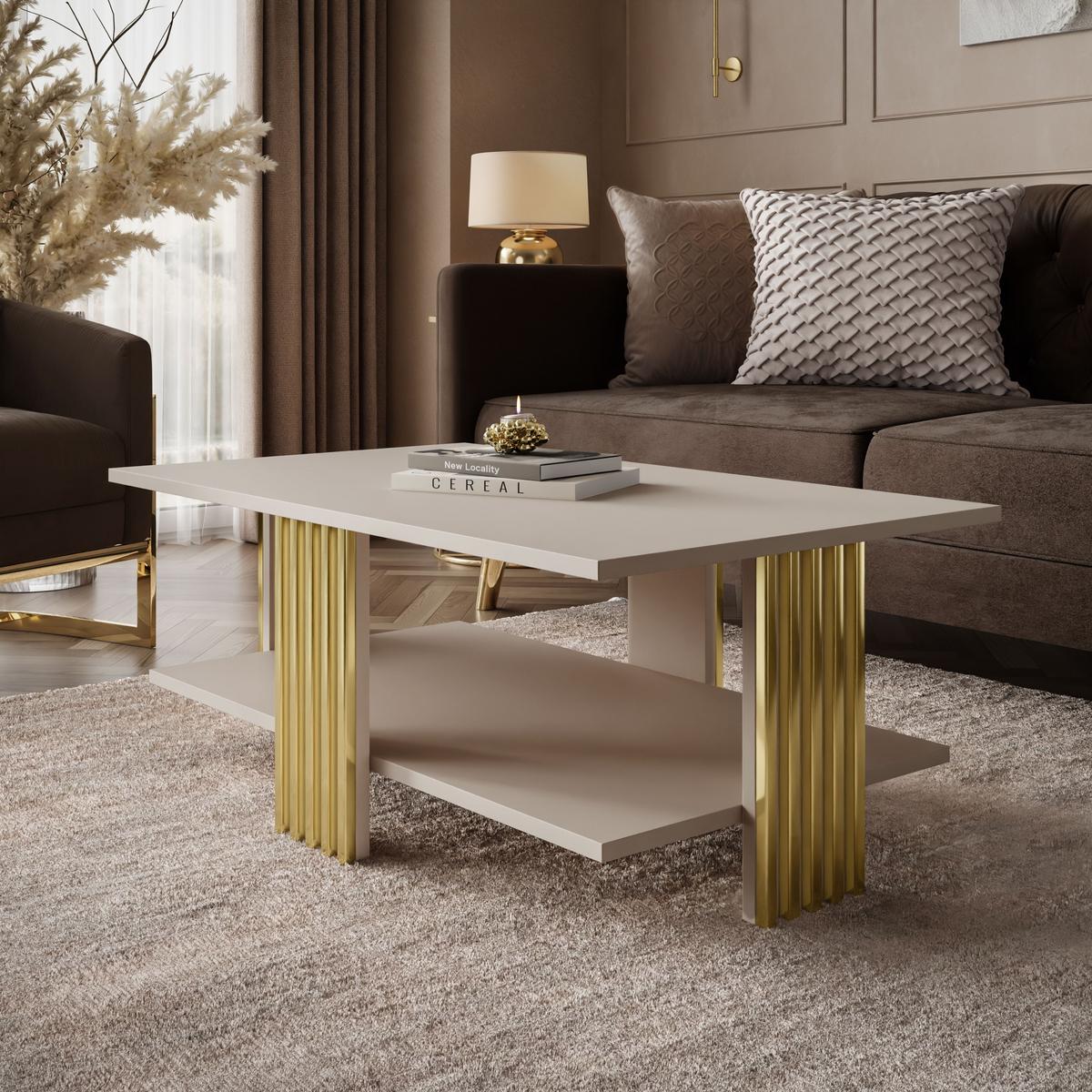 COUCHTISCH SAPHIRA GOLD mit Ablageboden, Kaschmir Matt - Kaschmir, Holzwerkstoff (60/100/40cm) - Lookway