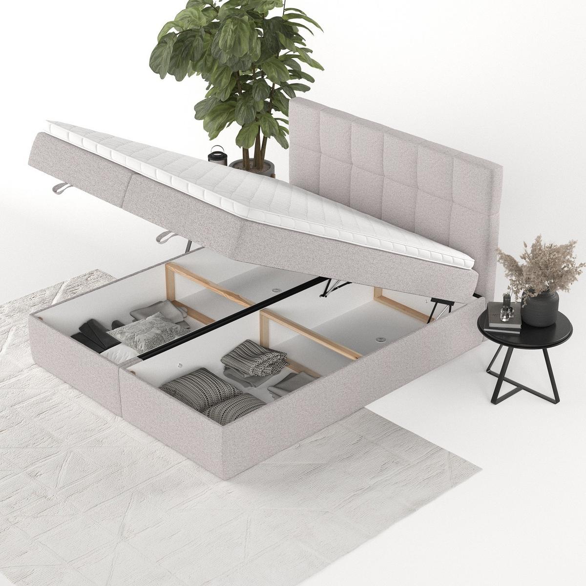 BOXBETT Savio 200/200 cm Beige im Riva Stoff - Beige/Schwarz, Holz/Holzwerkstoff (200/200cm) - AltaBeds