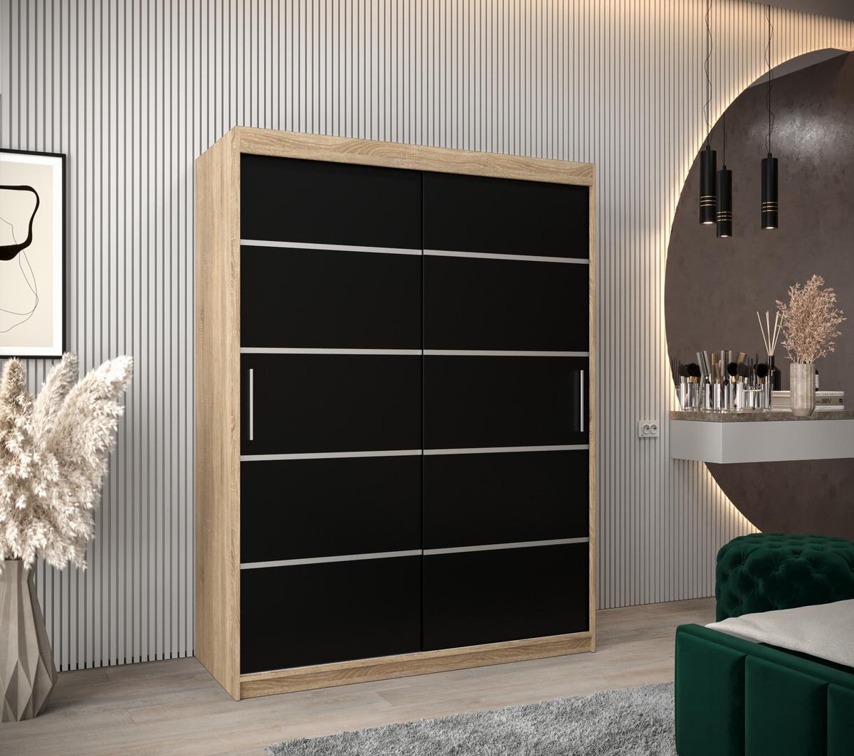 SCHWEBETÜRENSCHRANK 200/150/62 2-türig - Silberfarben/Sonoma Eiche, Holz/Kunststoff (150/200/62cm) - MÖBEL KRYSPOL