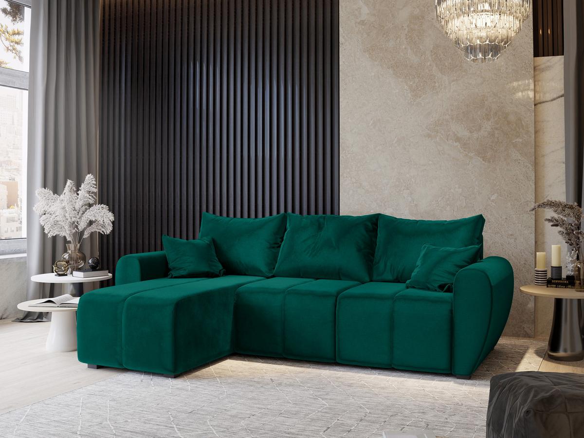 ECKSOFA MADISON Grün Plüsch-Stoff mit Schlaffunktion - Schwarz/Grün, Holz/Kunststoff (246/143cm) - MASSENO