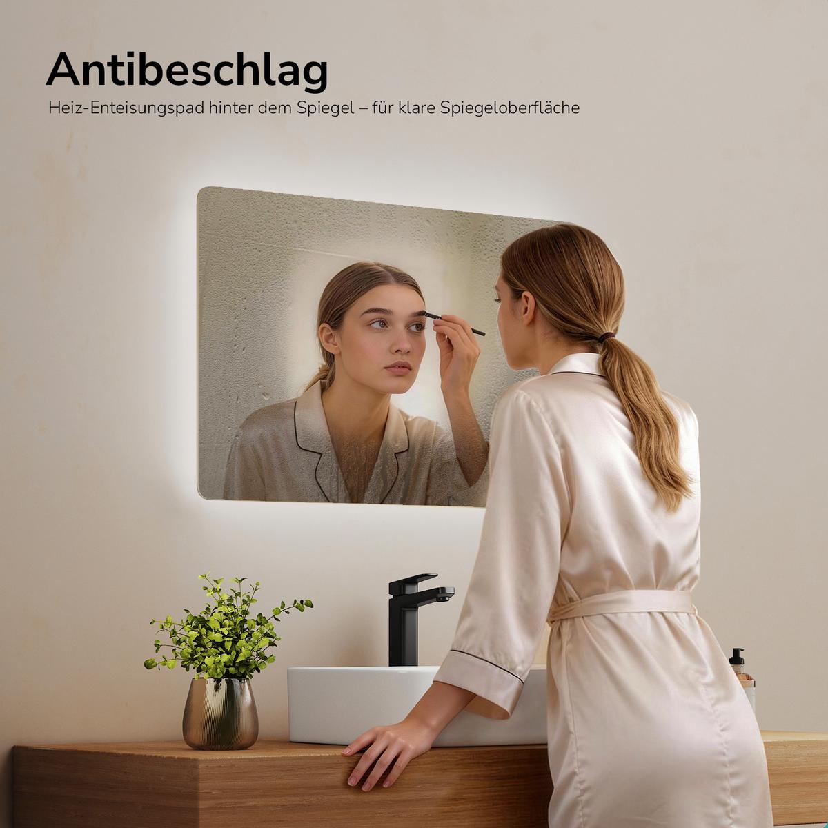 BADSPIEGEL LED abgerundet Kaltweiß/Warmweiß Wippschalter seitlich 60/40 cm - Transparent, Glas (60/40/3.6cm) - EMKE