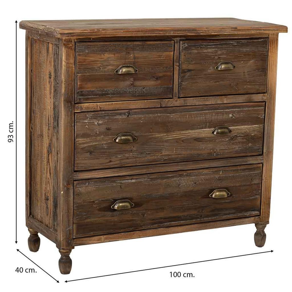 HOLZKOMMODE mit 4 schubladen 100x40x93 cm - Braun, Holz (100/93/40cm) - Wanderlust