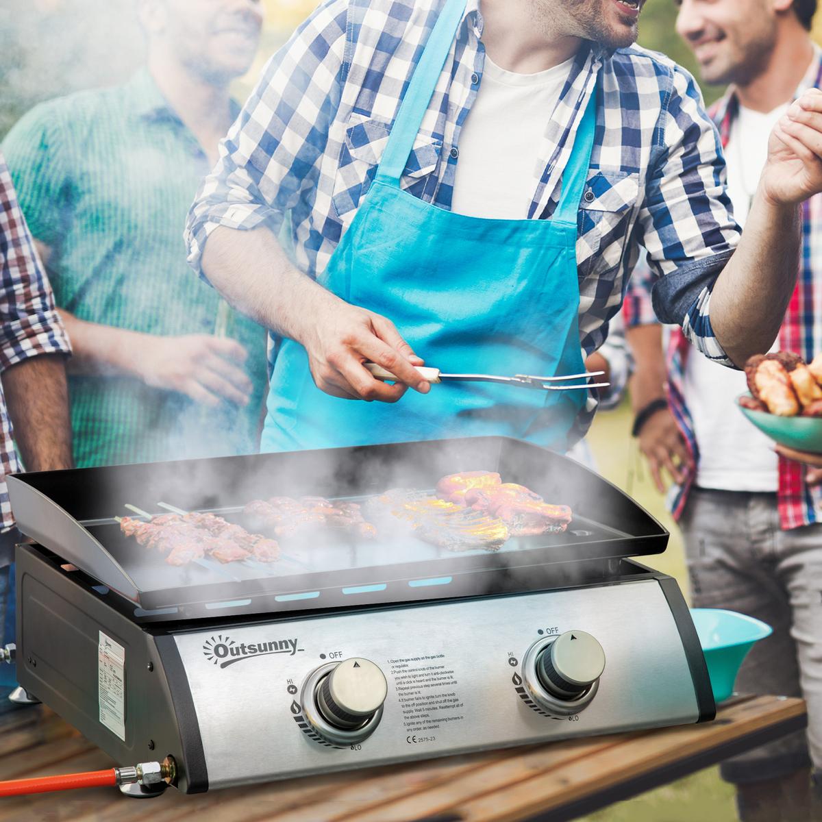 GASGRILL BBQ mit 2 Brennern, Edelstahl+Metall, Silber, 48,5 x 46 x 21 cm - Silberfarben, Metall (48/21/48.5cm) - Outsunny