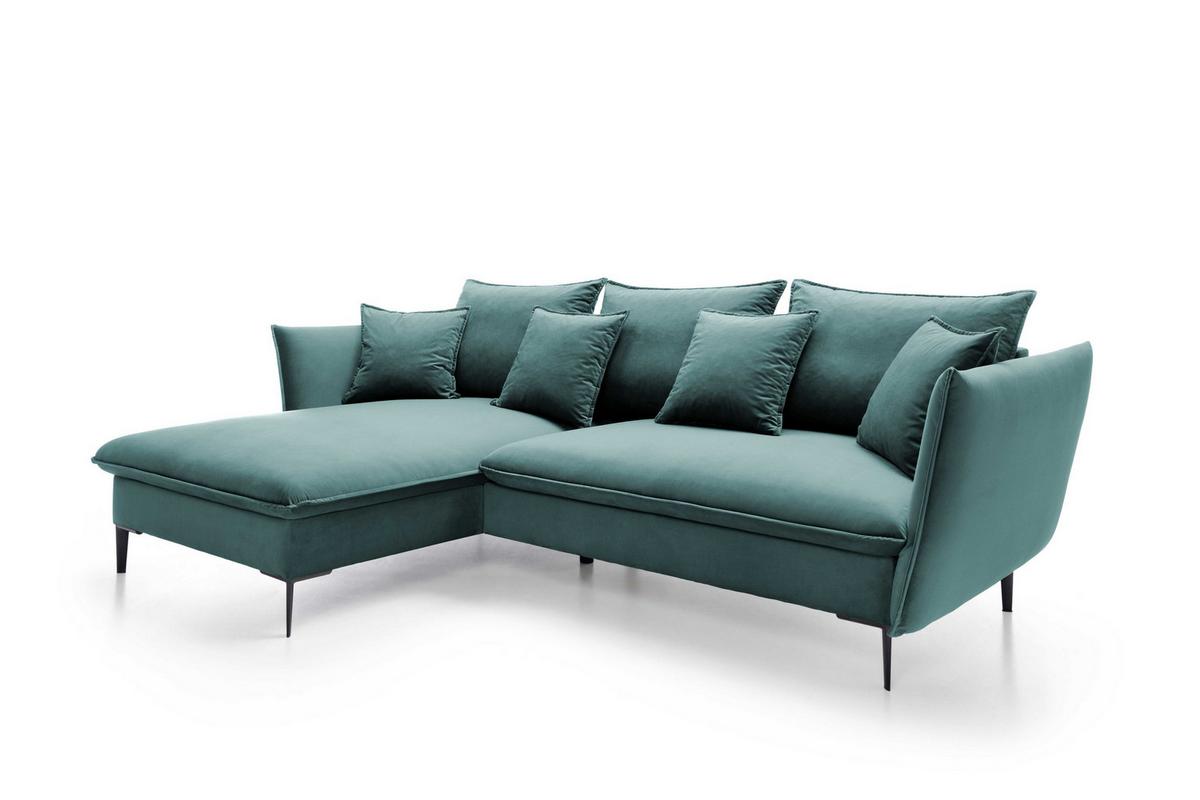 ECKSOFA SOLE Grün Plüsch-Stoff mit Schlaffunktion - Grün, Holz (258/167cm) - MASSENO