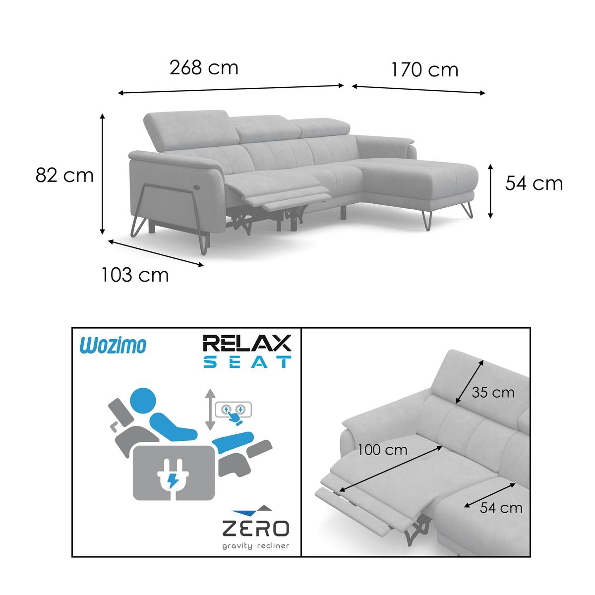 ECKSOFA RODEN 4-Sitzer mit Relax, hellgrau, Veloursstoff - Hellgrau, Holz/Textil (268/92cm) - Wozimo