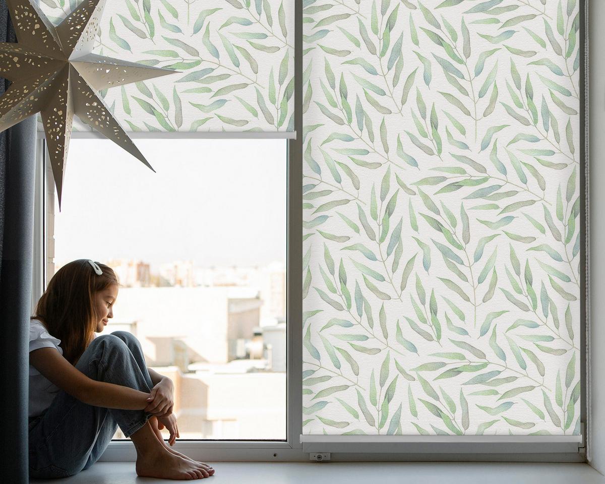 INNENROLLO - Fensterrollo - Rollo - 100x140 cm - Grüne Blätter - Grün, Kunststoff (100/140/0.5cm) - TULUP